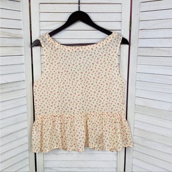 Madewell Bright Buds Shirred Drawstring Tank Top Cream Pink Medium Cottage - Picture 16 of 16